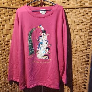 Quacker Factory, Vintage, Holiday, Festive Pink Snowman Embroidered Sweater 3X